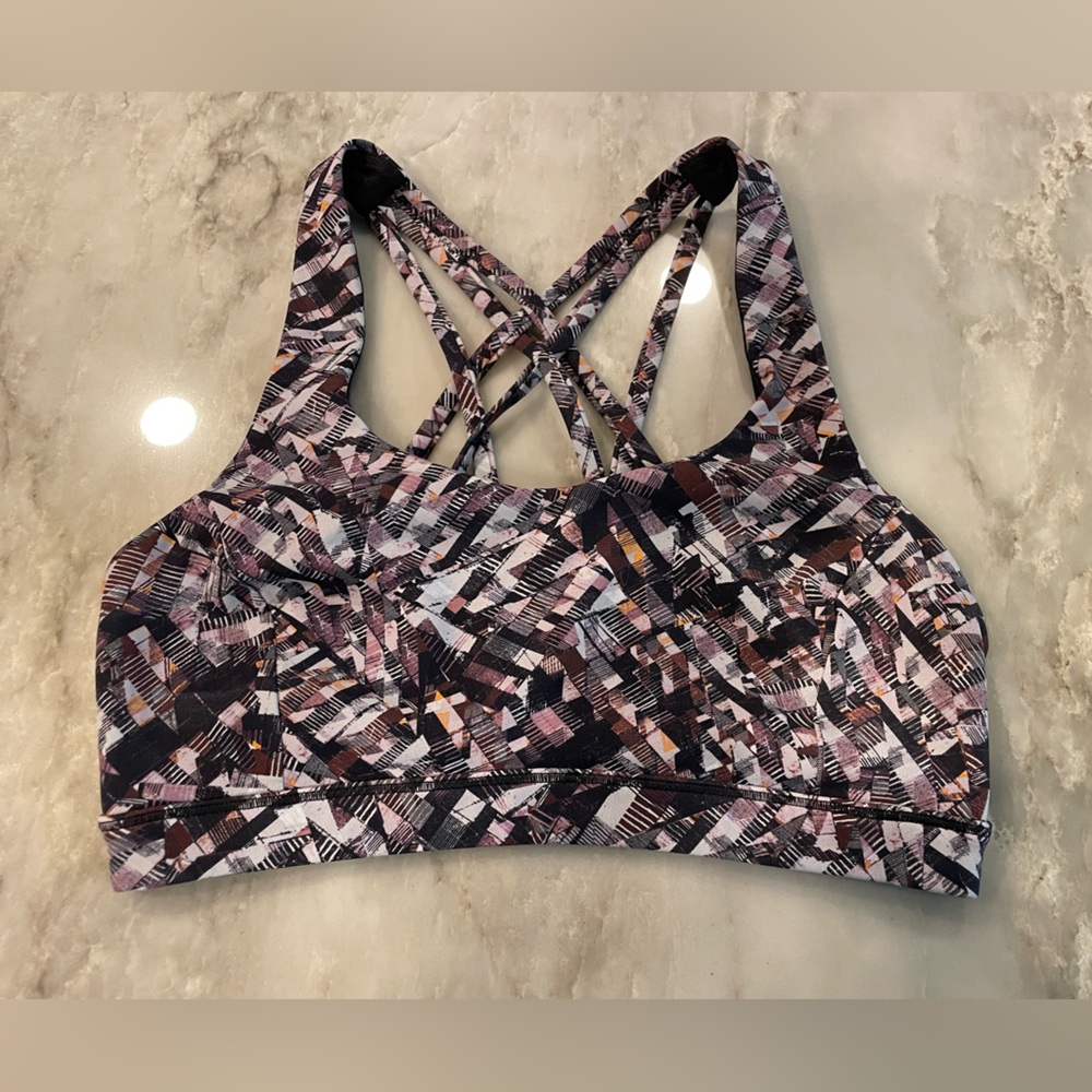 LuluLemon sports bra size 4 purple geometric strappy back